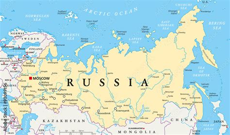 Russia political map with capital Moscow, national borders, important ...