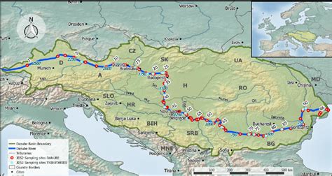 Overview and detailed map of the Danube river catchment showing all ...