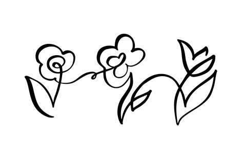 Continuous line hand drawing calligraphic Logo vector three flower ...