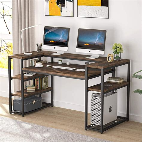 Tribesigns 63 inch Computer Desk with Open Storage Shelves, Large ...