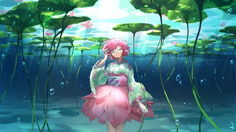 Anime Anime Girls Lotus Flowers Water Original Characters Shijohane ...