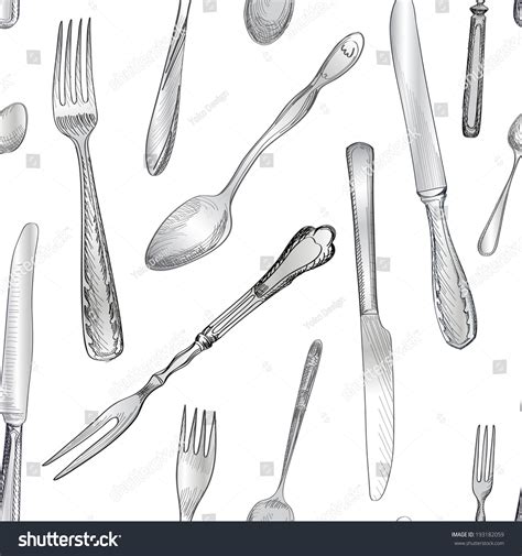 Fork Knife Spoon Hand Drawing Sketch Stock Vector (Royalty Free ...