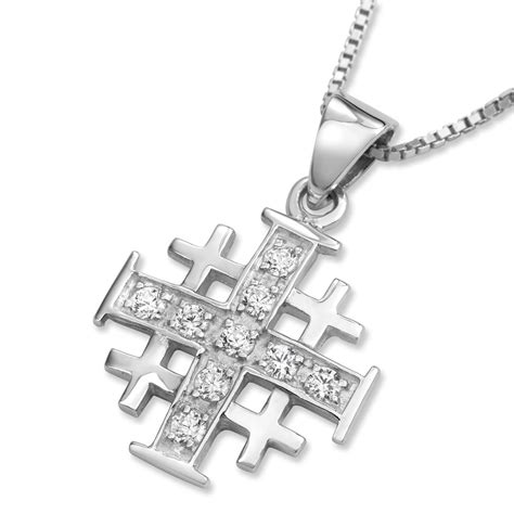 925 Sterling Silver Jerusalem Cross Pendant Necklace with Cubic ...