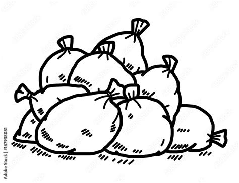 stack of sacks / cartoon vector and illustration, black and white, hand ...