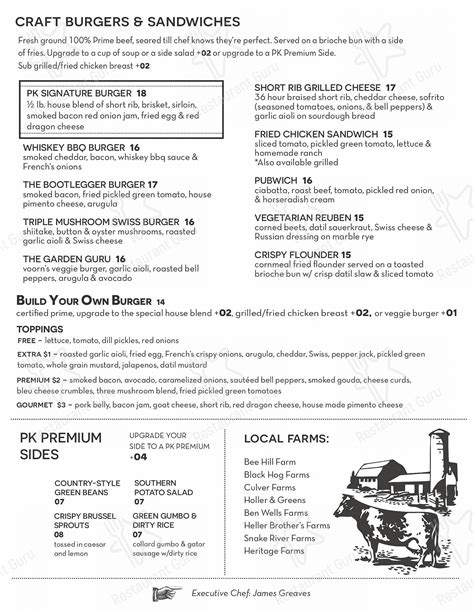 Menu at Prohibition Kitchen pub & bar, St. Augustine