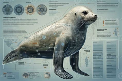 Seal cyborg animal detailed infographic, full details anatomy poster ...