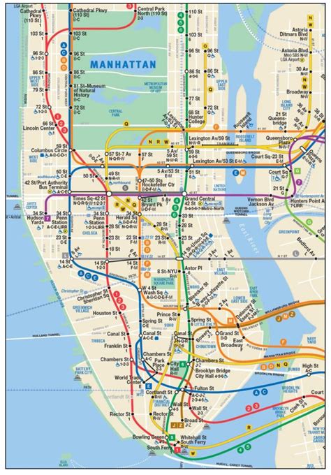 Lower Manhattan subway map - Karte von lower Manhattan U-Bahn (New York ...