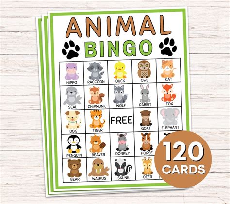 120 Animal Bingo Cards Printable Game, Zoo Baby Animal Bingo Board ...