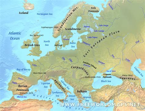 Physical Map of Europe Diagram | Quizlet