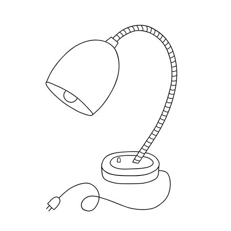 Desk lamp simple black and white doodle outline vector illustration ...