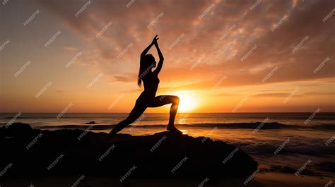 Premium AI Image | Yoga Poses Silhouette at Beach Sunset