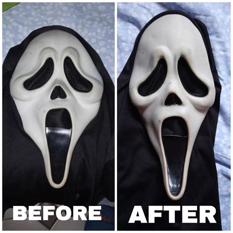 Before and after of a Scream 3 mask reshaped : r/Scream