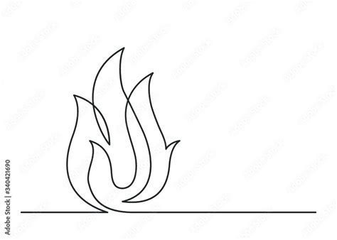 Continuous line drawing of fire on white background. Vector ...