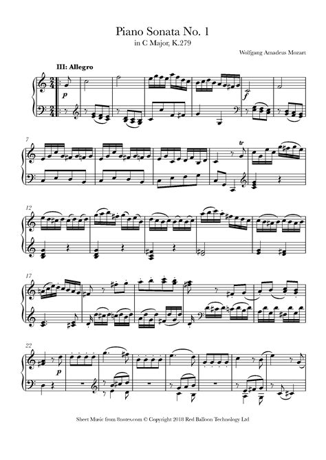 Mozart - Piano Sonata No. 1 in C Major, K. 279 3rd movement Sheet music ...