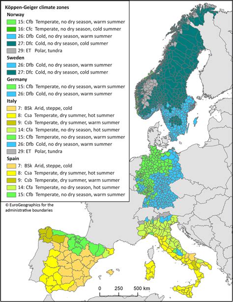 Köppen‐Geiger climate zones for the largest part of the area per ...