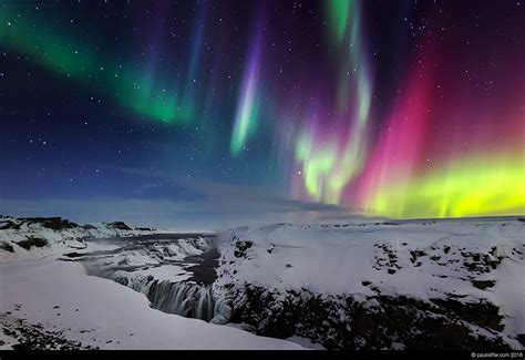 iceland aurora borealis northern lights gullfoss waterfall winter 2016 ...