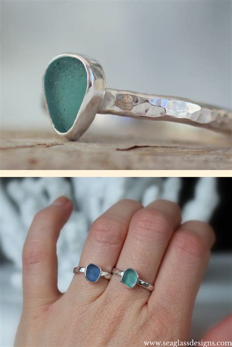 Sea Glass Ring custom, stacking rings sterling silver, beach wedding ...