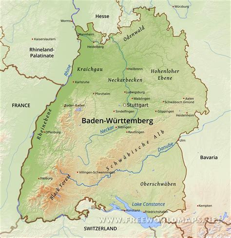 Baden Württemberg Physical Map