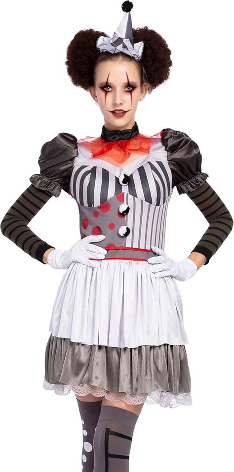 Halloween Creepy Evil Scary Clown Costume for Women (Large) : Amazon.ca ...