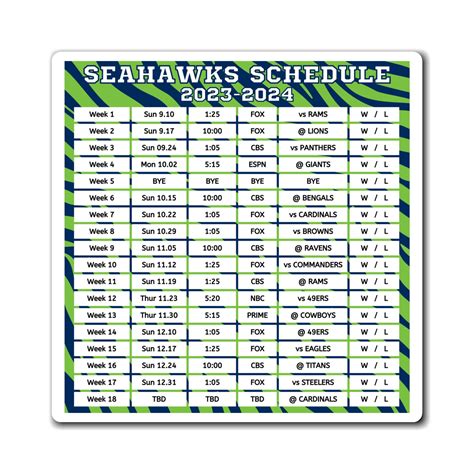 2023 2024 Seattle Seahawks Schedule Magnet 6 X 6 Inches Nfl - Etsy