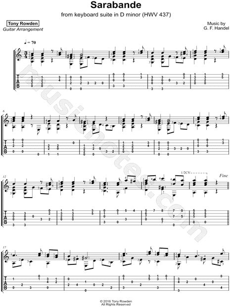 Tony Rowden "Sarabande" Guitar Tab in A Minor - Download & Print - SKU ...