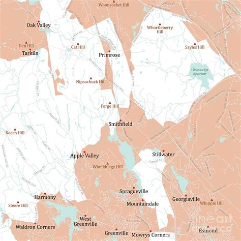 RI Providence Smithfield Vector Road Map Digital Art by Frank Ramspott ...