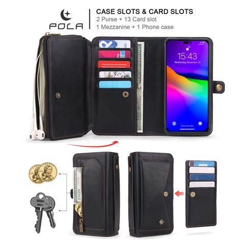 POLA iPhone 14 Pro Max Detachable Magnetic Zipper Leather Tri-fold ...