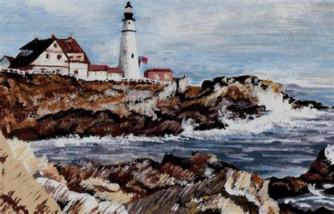 Maine Coast with Lighthouse | Painting, Maine coast, Art