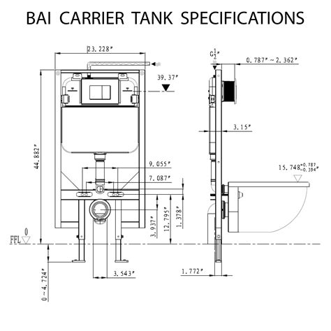 BAI 1016 Contemporary Wall Hung Toilet & Carrier Tank – Dual Flush wit ...