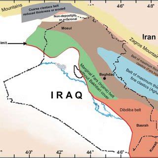 a Location map showing the Mesopotamian Basin in Iraq and simplified ...