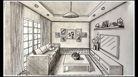 Drawing A Living Room In One Point Perspective drawing a living room in ...