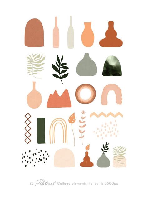 Abstract boho collage clip art Neutral modern graphics | Etsy in 2020 ...