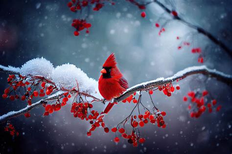 Cardinal Bird In Winter