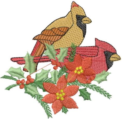 Cardinal & Christmas Plant Embroidery Design | AnnTheGran Embroidery ...