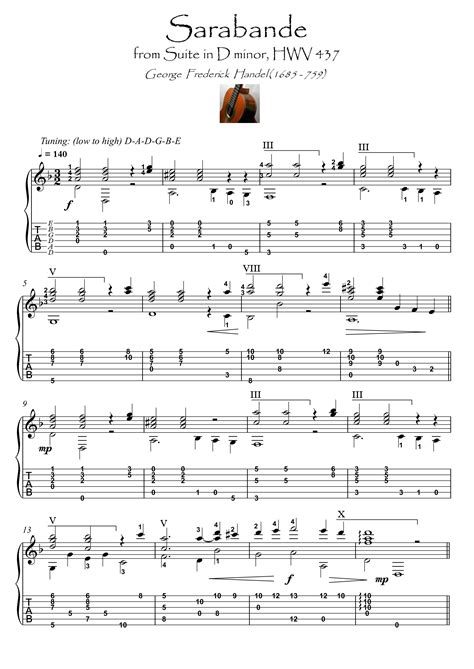 Sarabande by Handel guitar solo score download | Guitar tabs songs ...