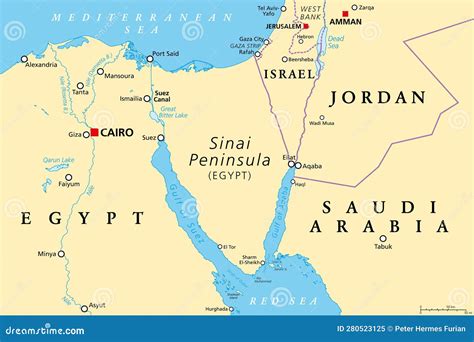 Sinai Peninsula Region, A Continental Land Bridge, Gray Political Map ...