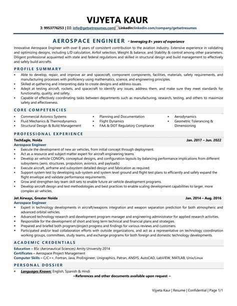 Mechanical Aerospace Engineer Resume Template Premium Resume Samples ...