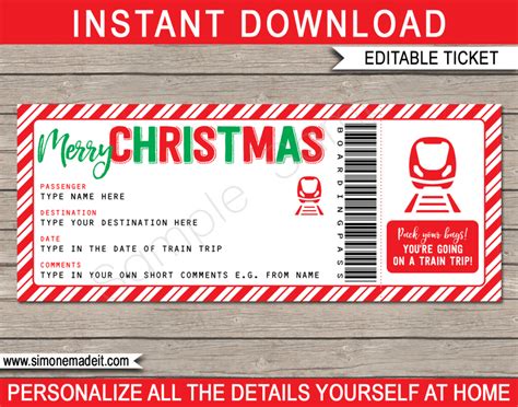 Christmas Train Boarding Pass Template Printable Train Ticket Gift - Riset