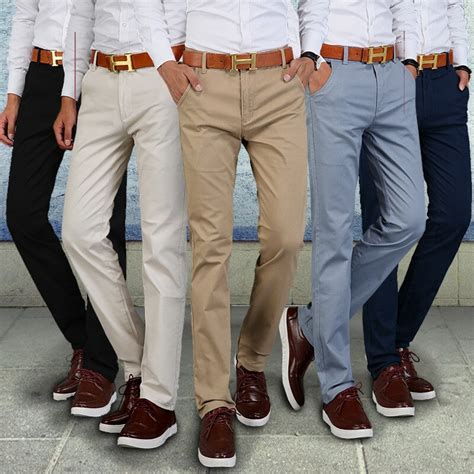 Fashion Men Business Casual Pants Cotton Slim Straight Trousers Spring ...