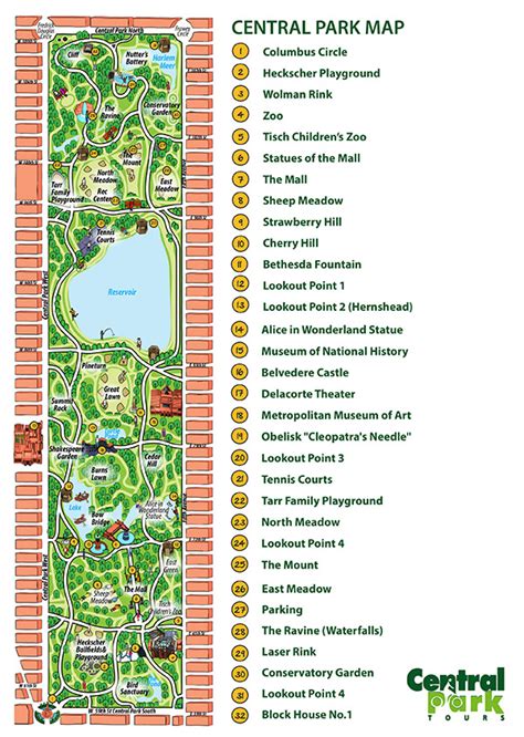 Large detailed map of Attractions in Central Park, NY city | Vidiani ...