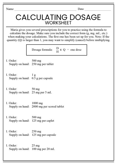 Free Dosage Calculation Worksheets