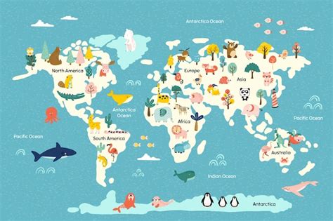 Printed Roller Blinds Animals World Landmarks Map For World, 51% OFF