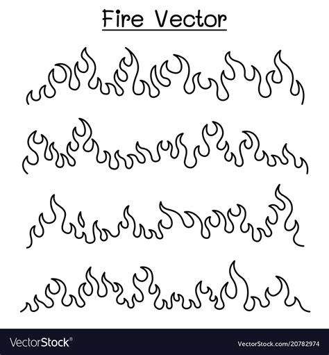 Flame fire icon set in thin line style Royalty Free Vector