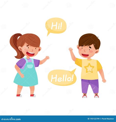 Cheerful Boy And Girl Saying Hello To Each Other Vector Illustration ...