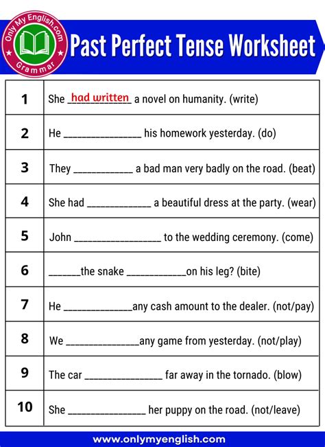 Past Perfect Tense Exercises with Answer » Onlymyenglish.com