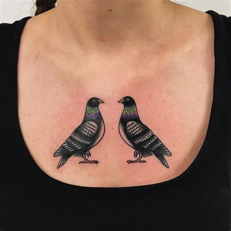 Two pigeon tattoos by Łukasz Krupiński - Tattoogrid.net