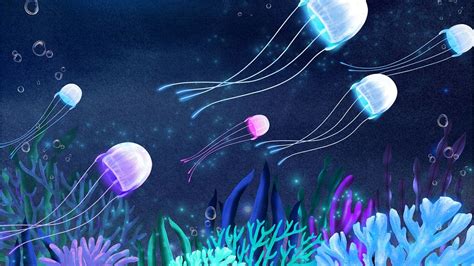 Neon jellyfish, dark desktop wallpaper | Premium Photo Illustration ...