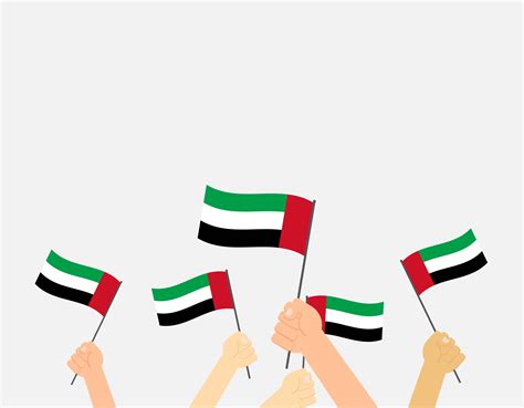 Vector illustration hands holding United Arab Emirates flags on white ...