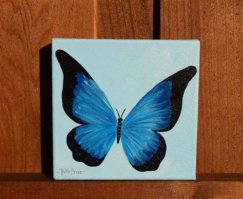 Beautiful Blue Butterfly Painting on 6x6 Canvas Art & Collectibles ...