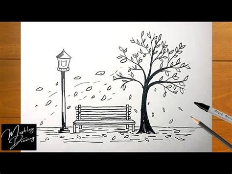 How to Draw Fall Scenery Easy - Autumn Scenery Drawing Ideas - YouTube